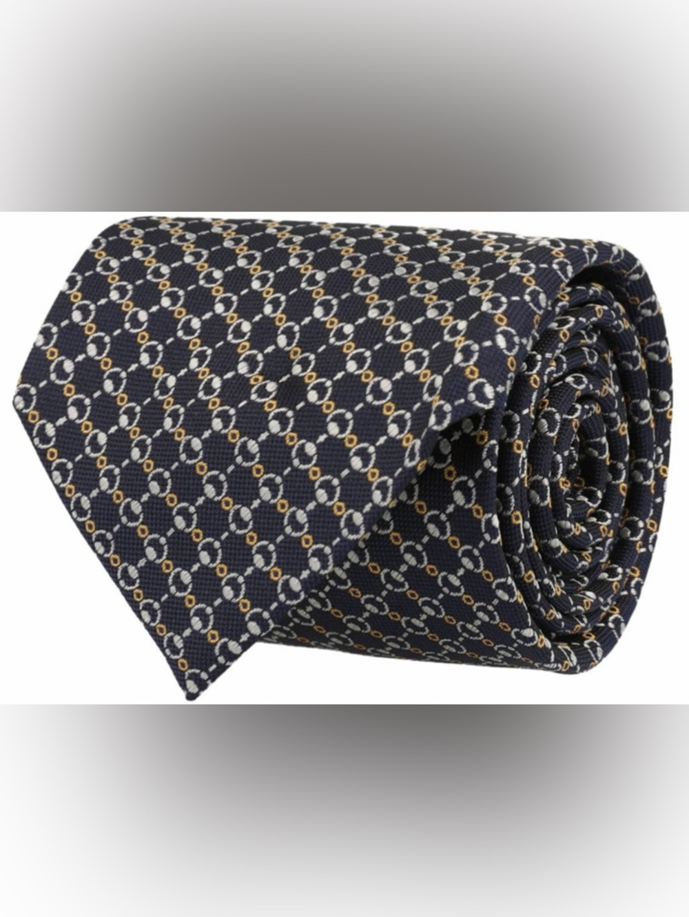 🔥🔥🔥 AUTHENTIC GUCCI Horsebit Silk Jacquard Tie/ Navy Light Grey